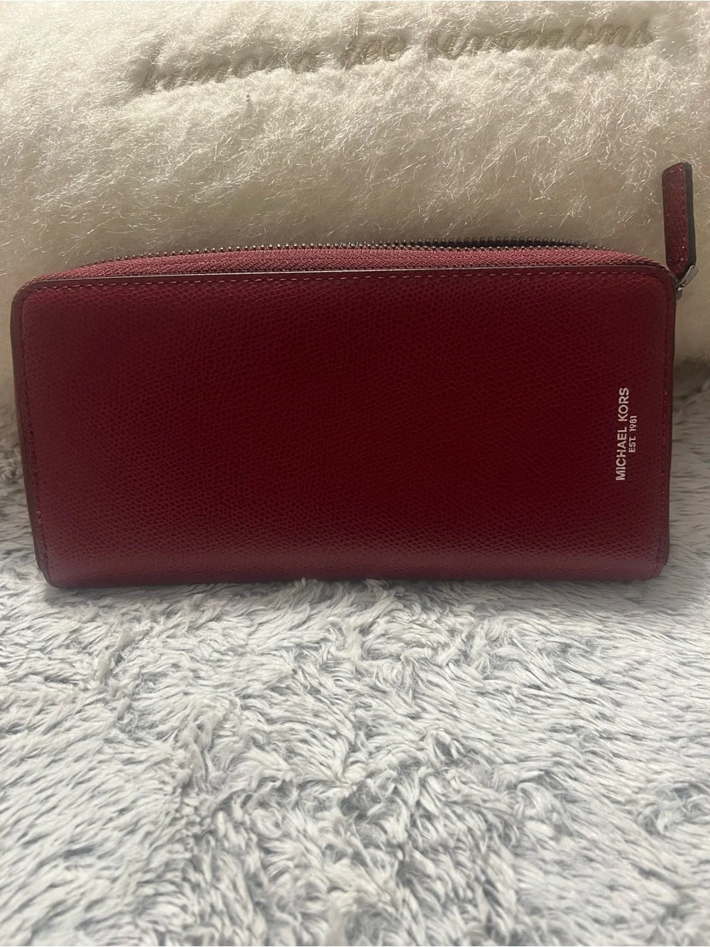 Michael Kors Burgundy Zip Wallet with Gold Logo